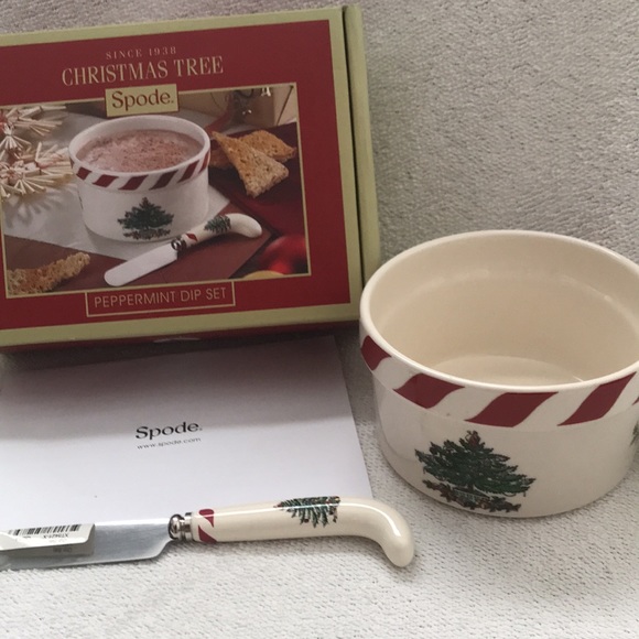 SPODE Peppermint Dip Set Bowl & Spreader - Picture 1 of 8
